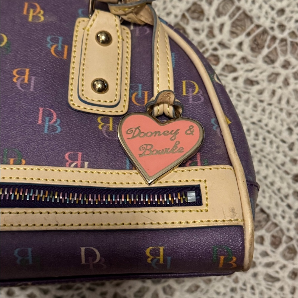 Vintage Dooney & Bourke Purple Tan Rainbow Logo Mini Gym Shoulder Bag Set Y2K - Picture 5 of 15